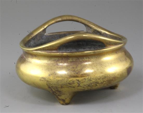 A Chinese bronze ding censer, Xuande mark but 18th/19th century, diameter 15cm